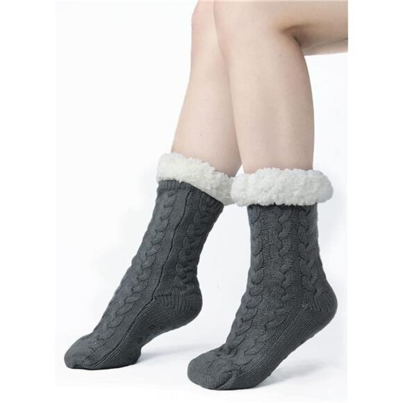 Slipper Socks for Women with Gripper - Winter Non Slip Thick Fuzzy Socks - Warm - Picture 4 of 7